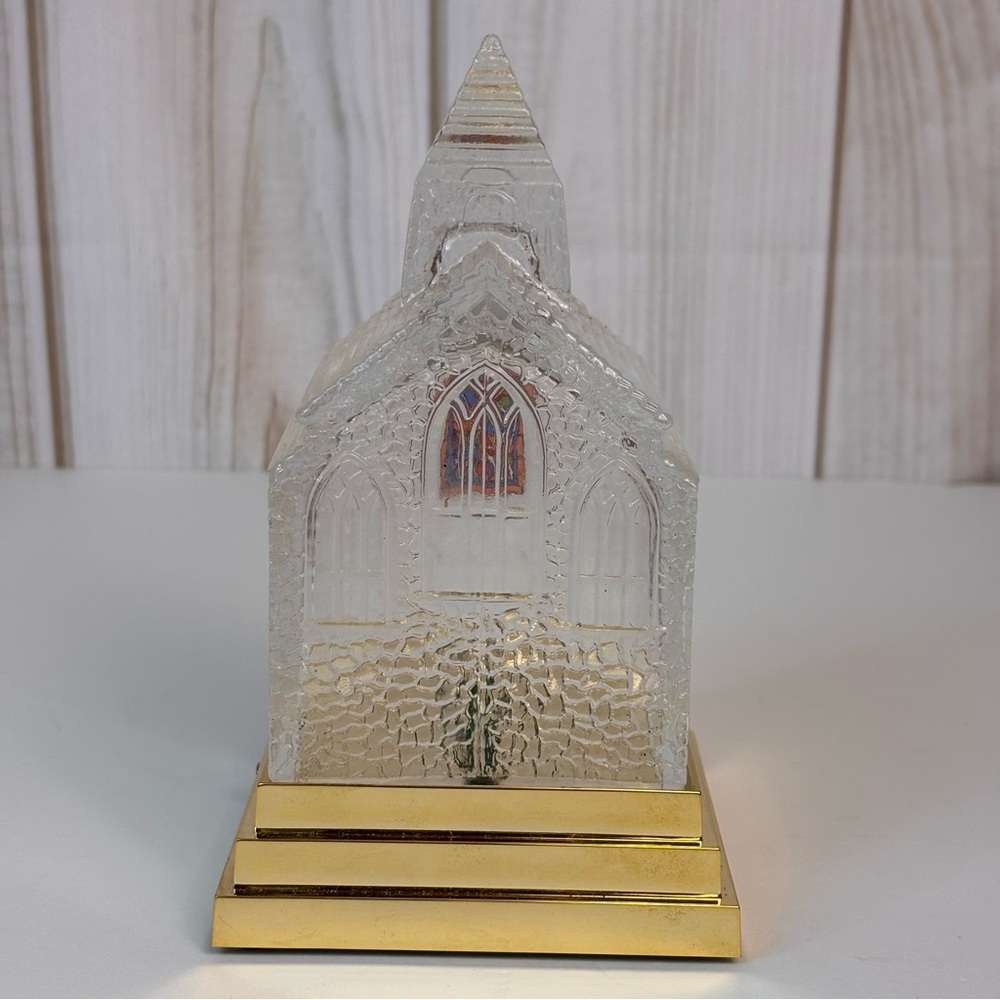 Vintage Musical Light Up Silent Night Church 90's Christmas Glass Collectible - Picture 4 of 15